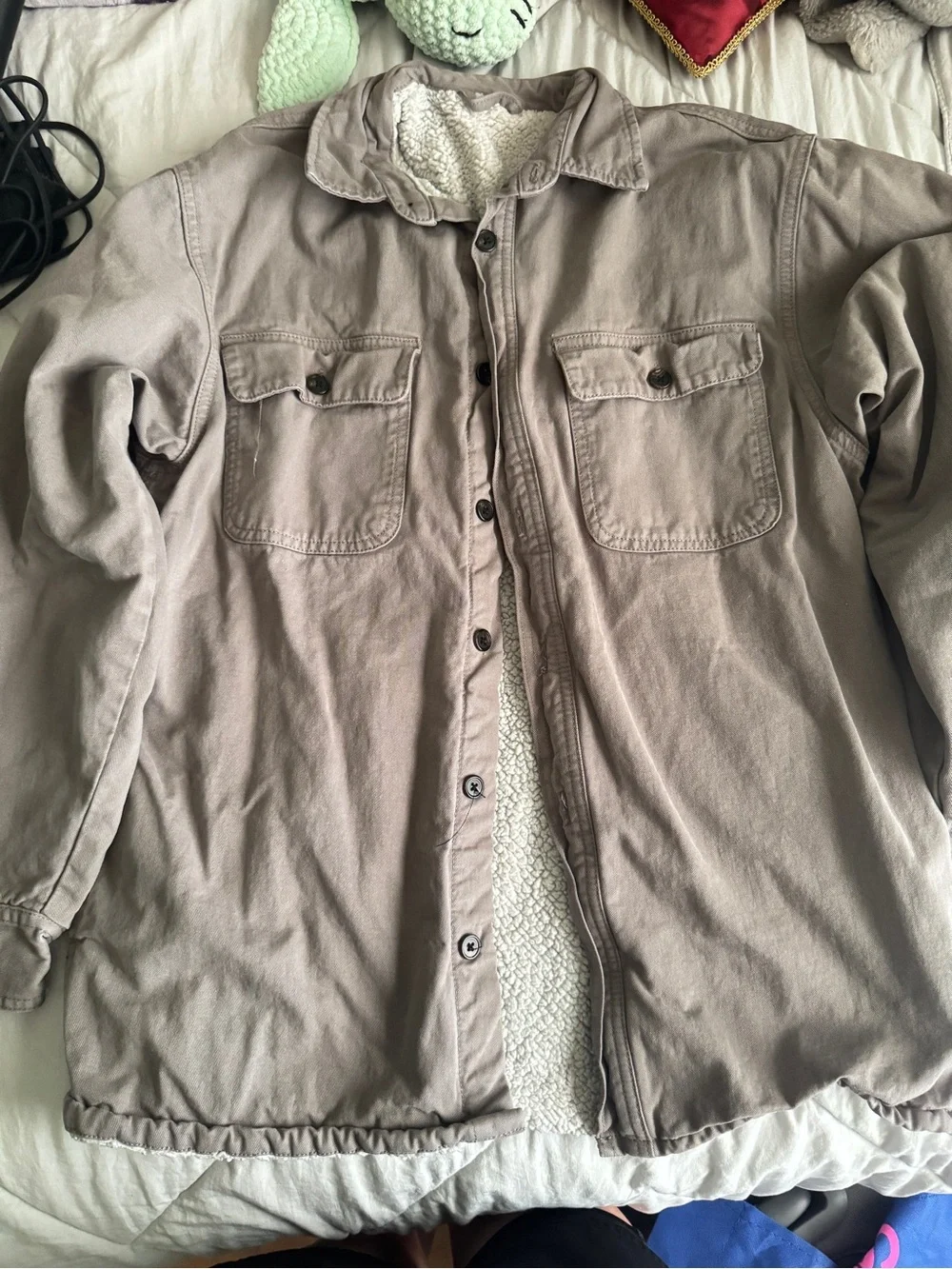 Women’s Sherpa-Lined Button Front Jacket - Taupe